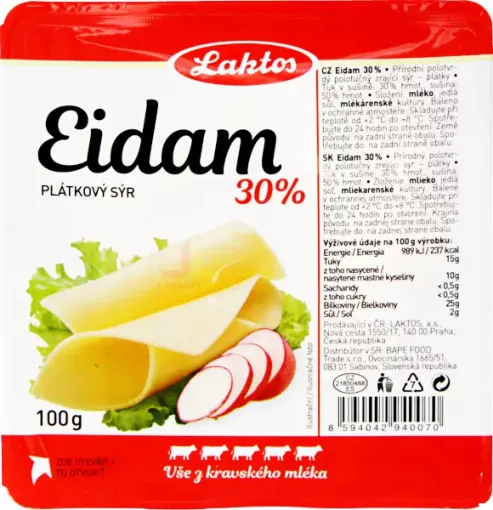LAKTOS Sýr Plátky 100g Eidam 30%